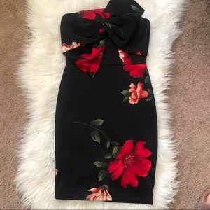 floral  bow mini dress